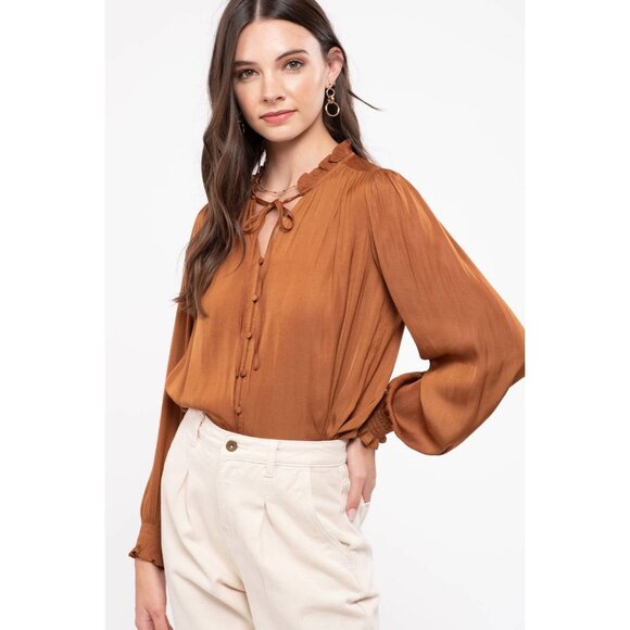 Rust colored long sleeve satin feel shirt - Picture 1 of 1